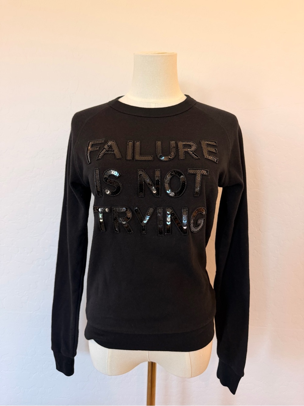 Spanx x Bow & Drape "Failure is Not Trying" sequin sweatshirt size xs